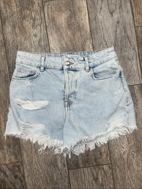 Zara Distressed Light Wash Denim Shorts - Light Blue
